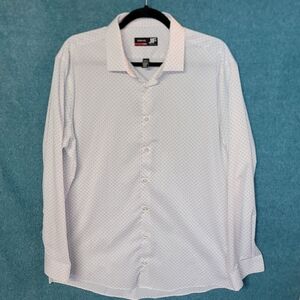 JF J.Ferrar Men's White Patterned Dress Shirt Size Large